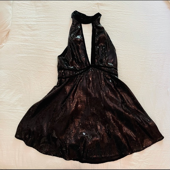 Free People Film Noir Sequin Mini Dress Size 10 - Picture 4 of 7